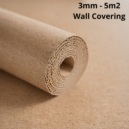 3mm cork roll wall covering for 5m² area, natural thermal and acoustic insulation, decorative and eco-friendly wall treatment solution